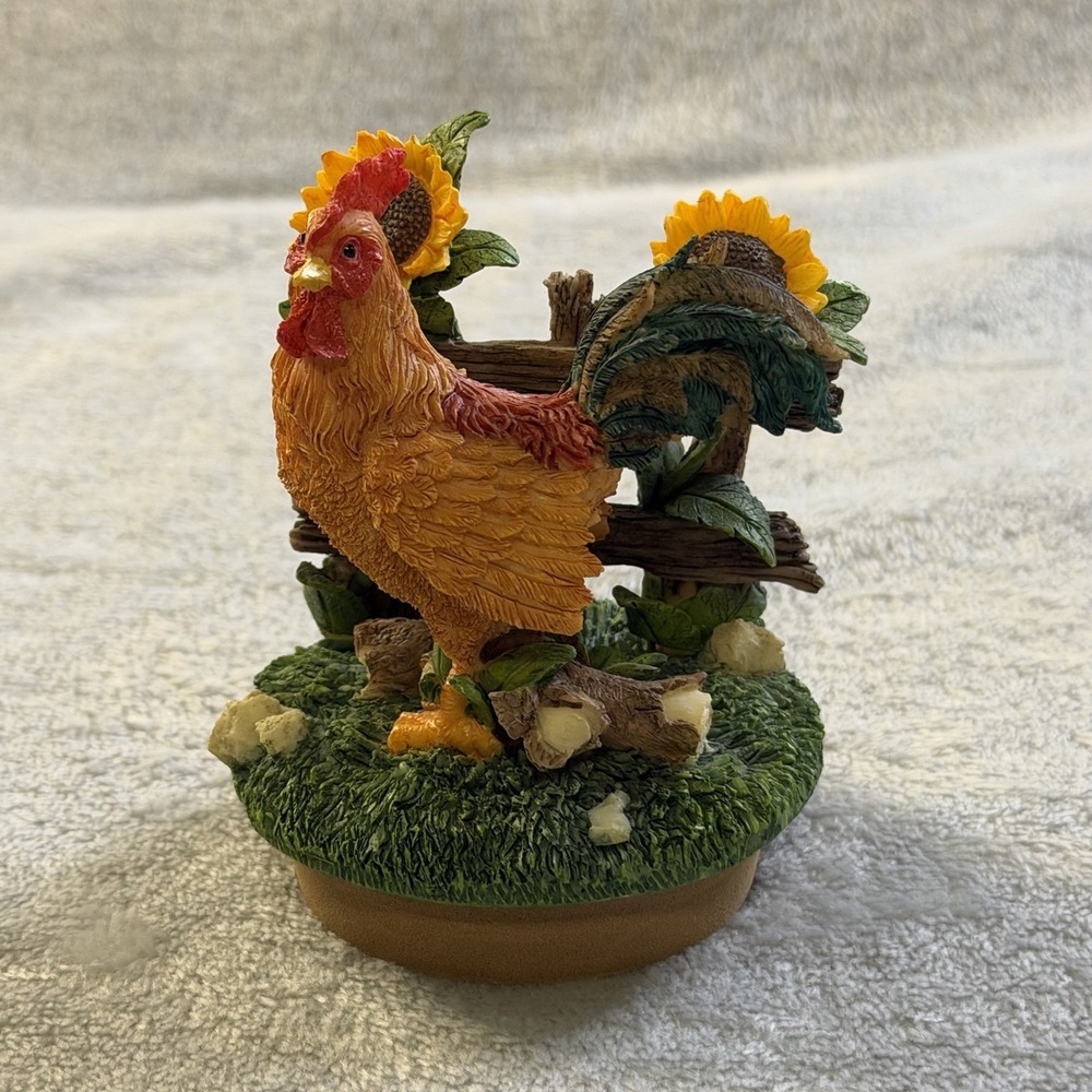 Home Interiors Rooster Sunflower Candle Jar Topper Farmhouse Chicken Decor